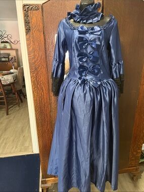 Navy Satin Vintage-Style Victorian or Prairie Theater Costume add a petticoat